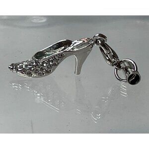 Vintage Silver Tone Pave Rhinestone High Heel Shoe Charm Pendant